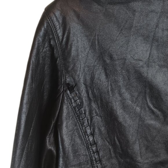 Tiboa Leathers Blazer Womens Medium Petite Black 100% Leather Woven Trim Jacket - Picture 8 of 10